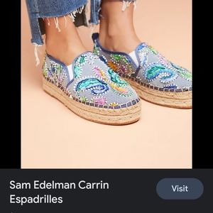 Sam Edleman Carrin  Flatform Espidrilles from Anthropologie 8.5 blue crewel work